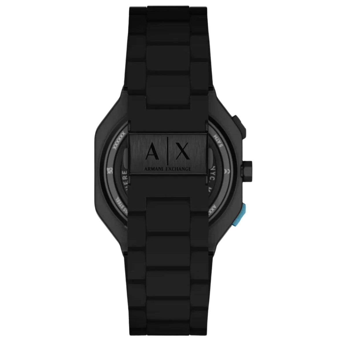 Armani Exchange Bass AX1480 back view showing bracelet clasp engraved with brand logo