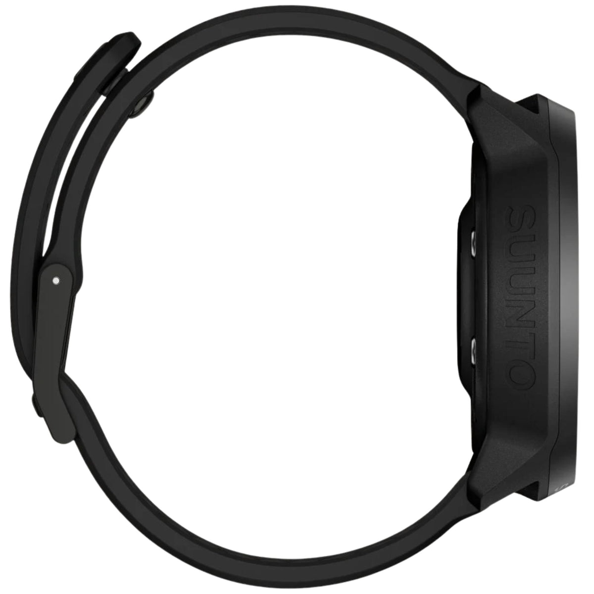 Suunto Run SS051639000 side view showing clean case profile without pushers and strap fastening