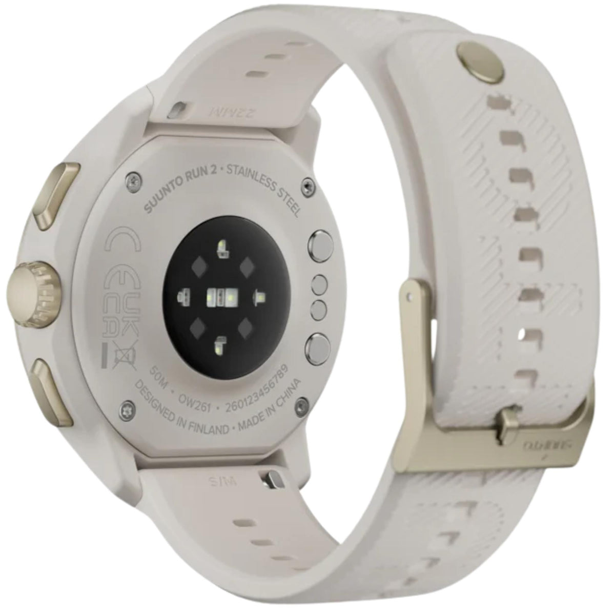 Suunto Run 2 SS051640000 rear view showing heart rate sensors and gold pin buckle