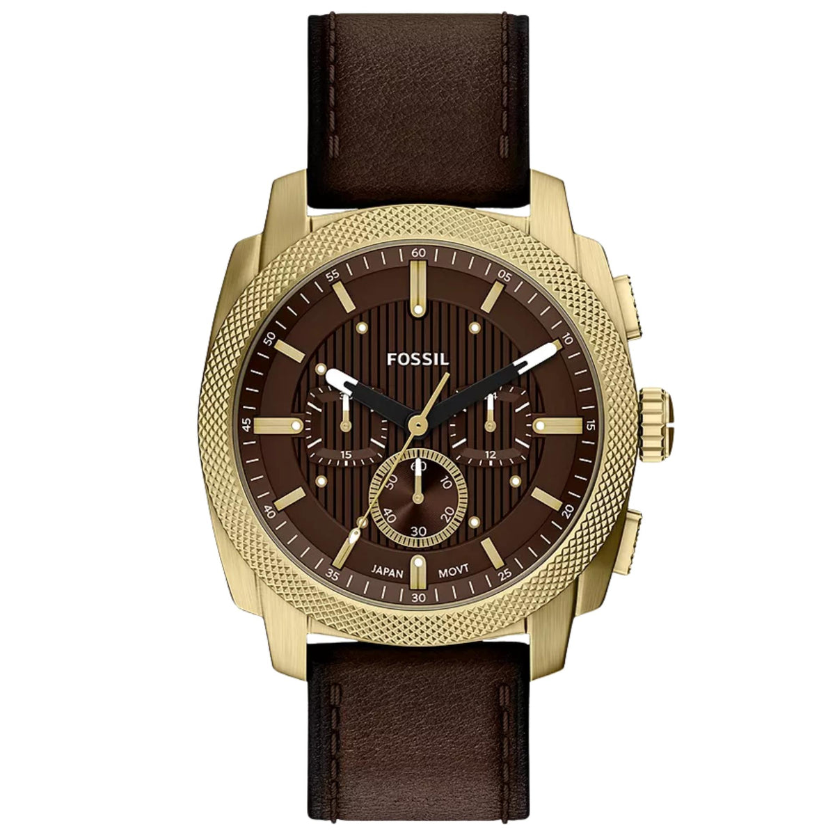 Fossil Machine FS6188 mens watch front view with brown dial and brown leather strap
