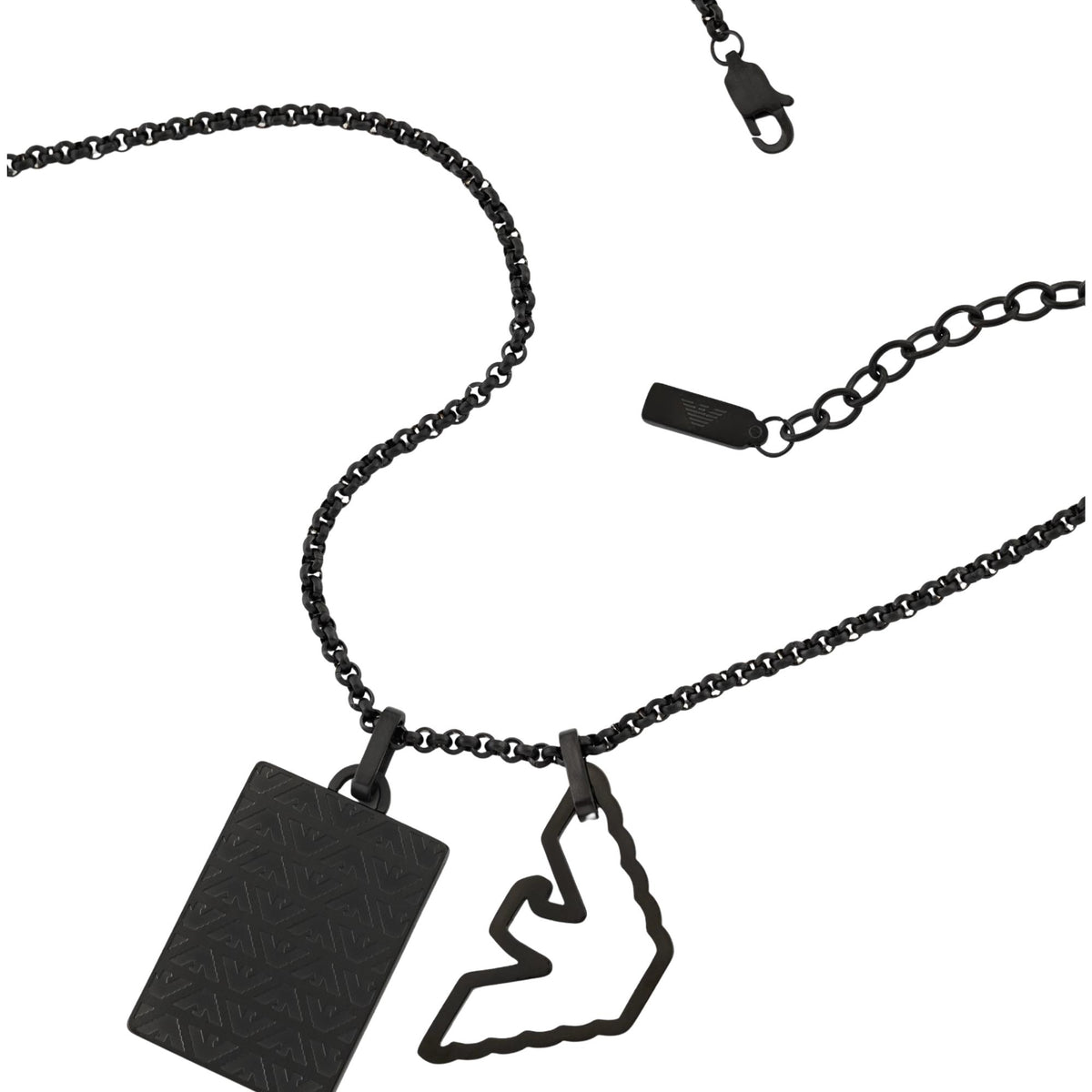 Emporio Armani Eagle Logo 525mm Black Steel Dog Tag Mens Necklace EGS3384001