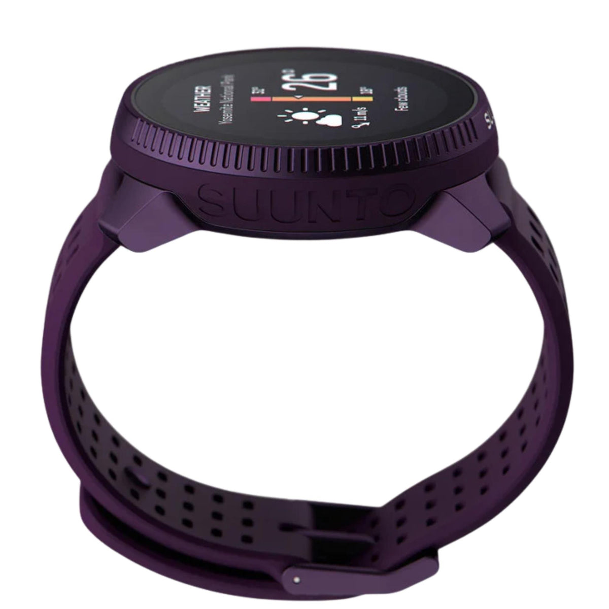 Suunto Race SS050933000 top edge view displaying side profile and engraved brand logo on case