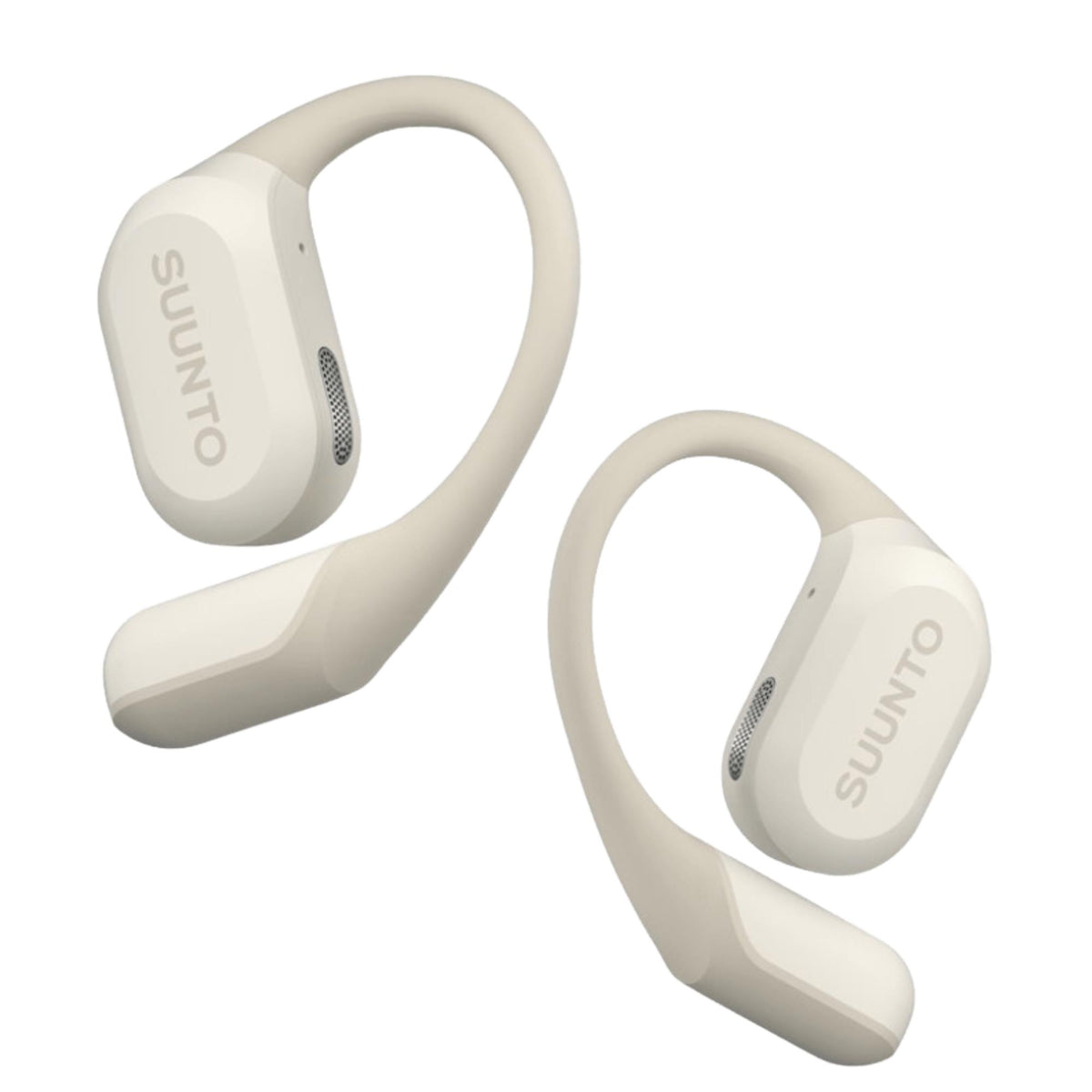 Suunto Spark Open-Ear SS051493000 front profile view of white silicone and titanium bluetooth earbuds