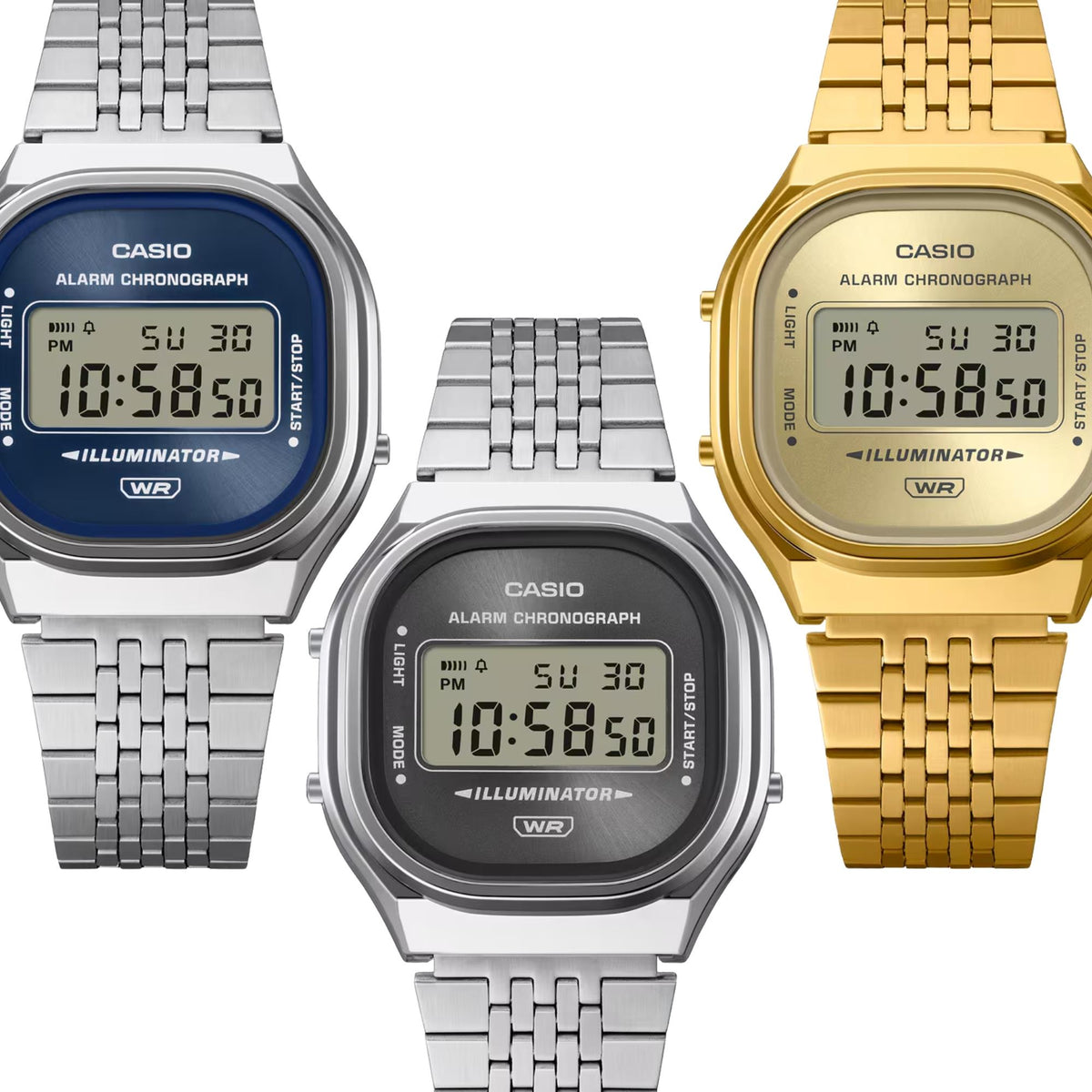 Casio Vintage A140WEG-9AEF side-by-side comparison highlighting available colour options