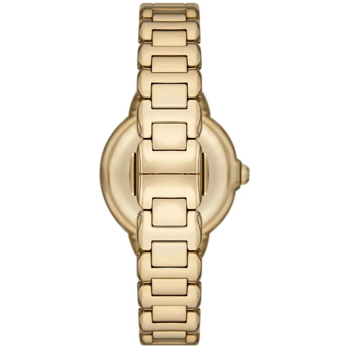 Emporio Armani Mia AR11609 back view showing yellow gold-tone steel bracelet with deployment clasp