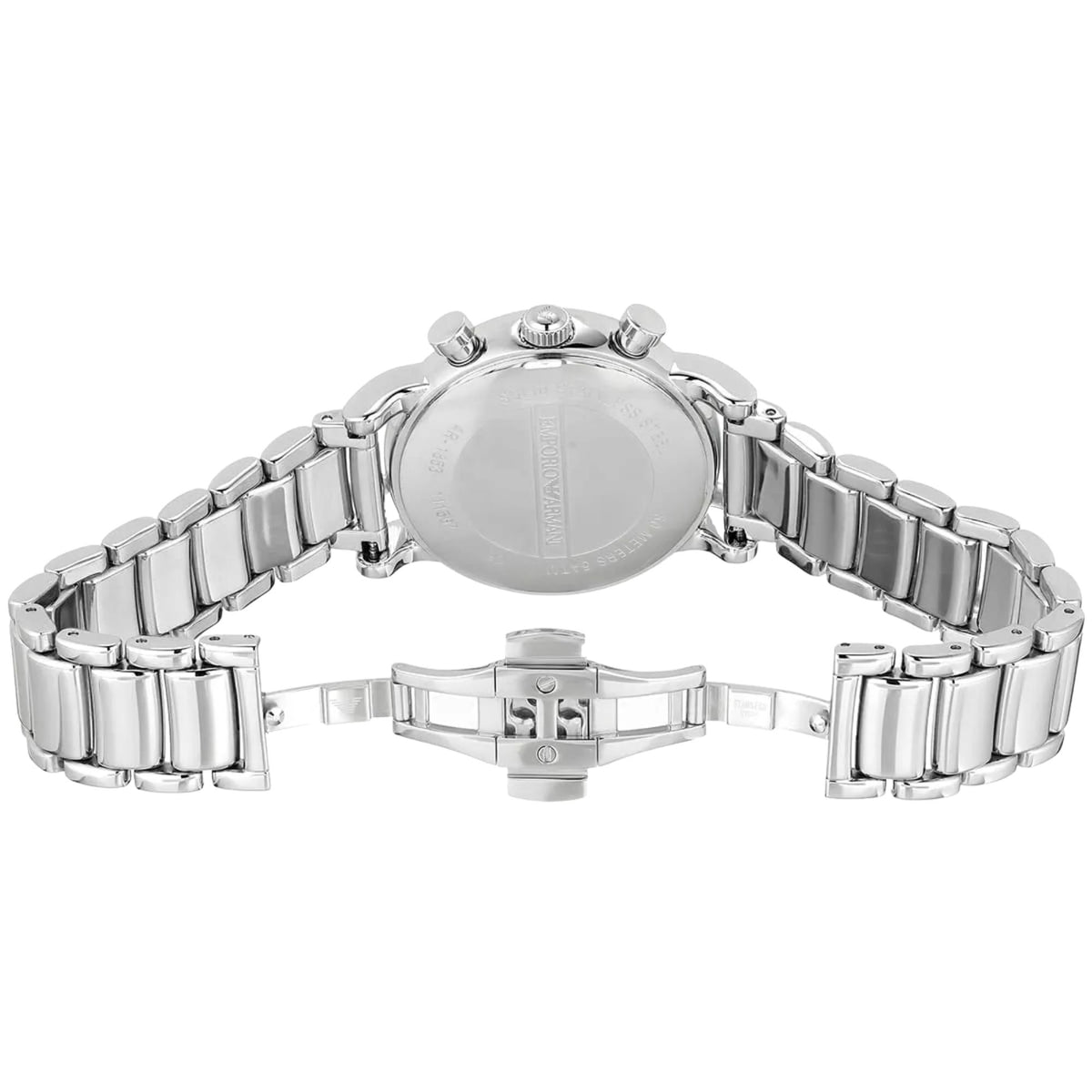 Emporio Armani Luigi AR1853 rear angle view displaying open deployment clasp and back case