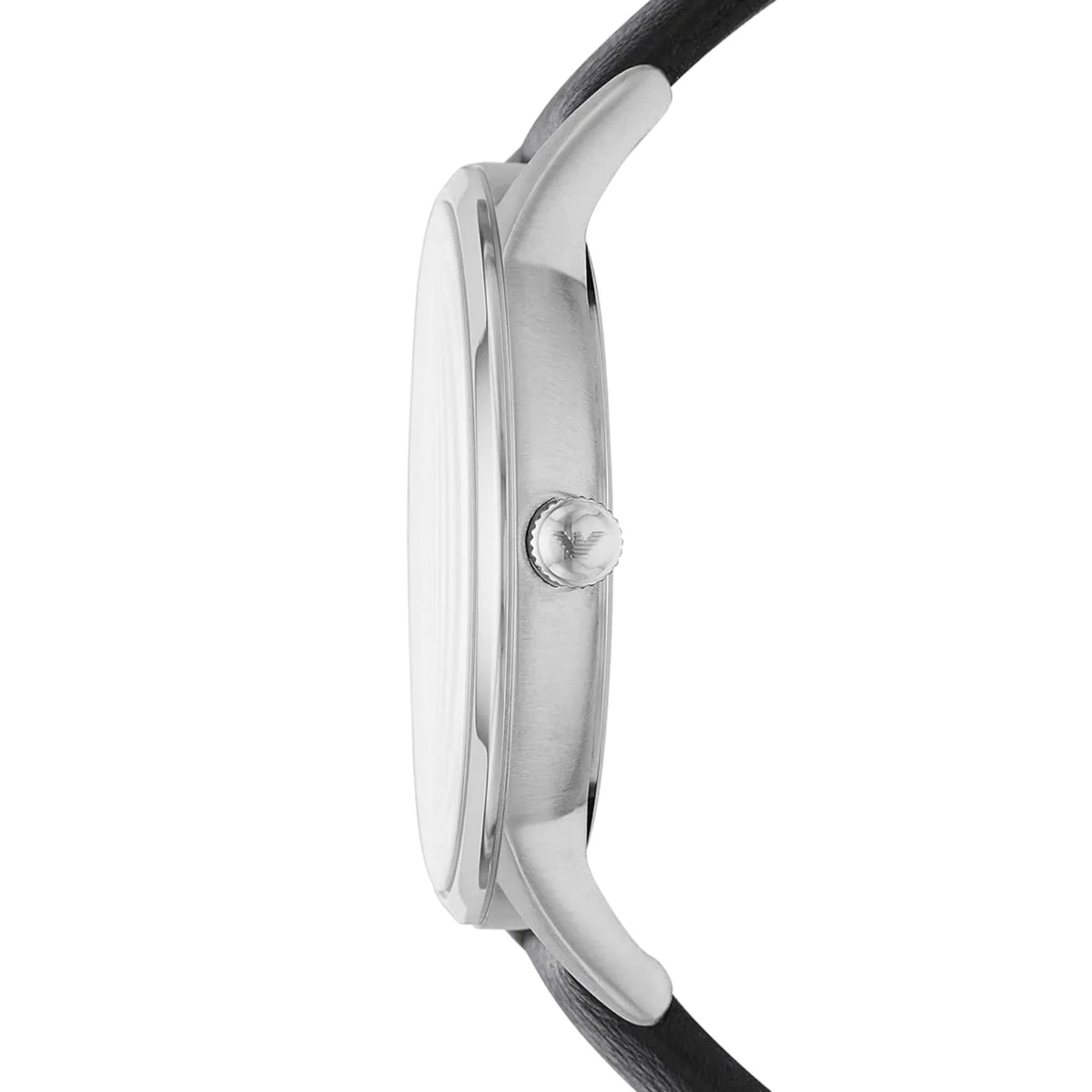 Emporio Armani Renato AR80039 side profile showcasing slim steel case finish and crown detail