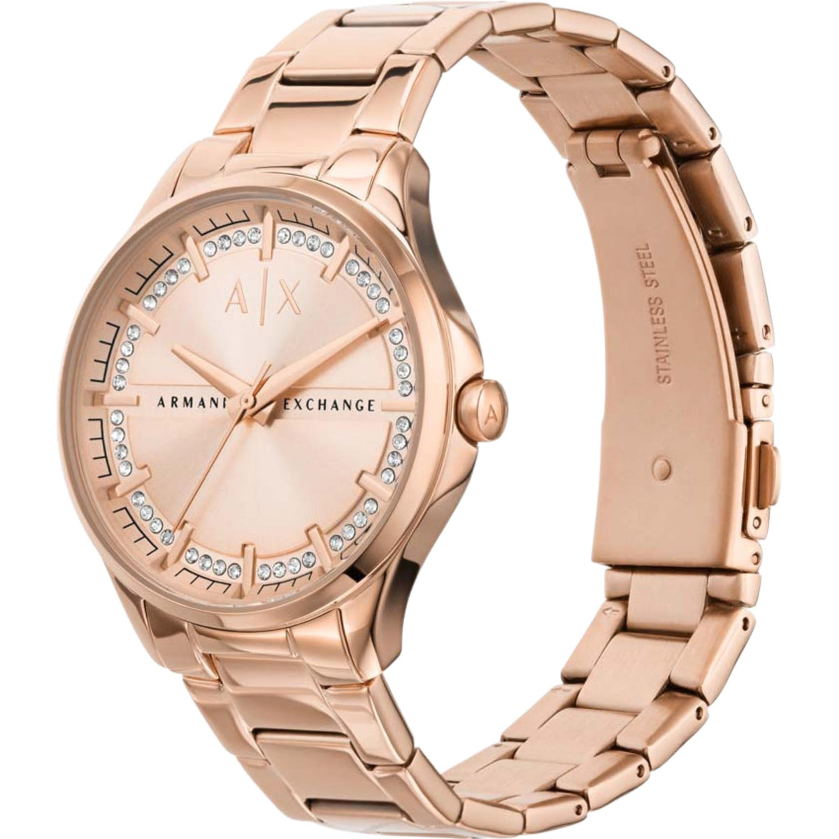 Armani Exchange Hampton 36mm Rose Gold Dial Rose Gold-Tone Steel Ladies Quartz Watch AX5264