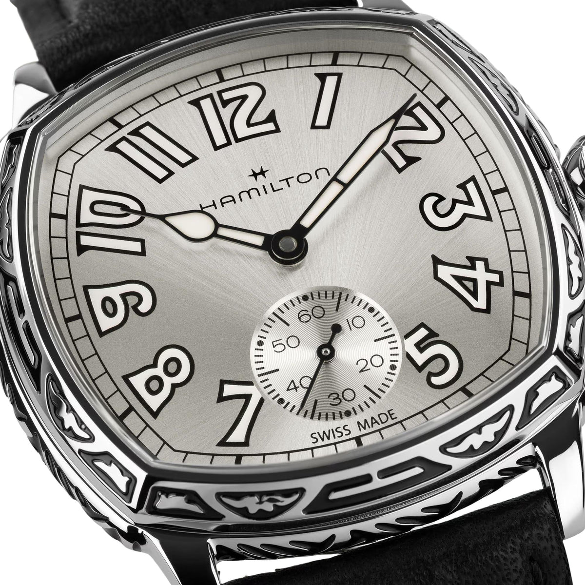 Hamilton American Classic Cushion 34mm Silver Dial Leather Mens Manual-Wind Watch H36149710
