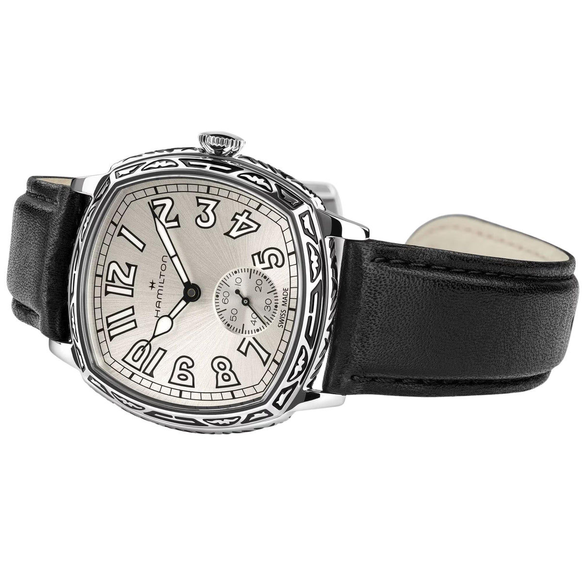 Hamilton American Classic Cushion Mechanical 34mm Silver Dial Leather Mens Manual-Wind Watch H36149710