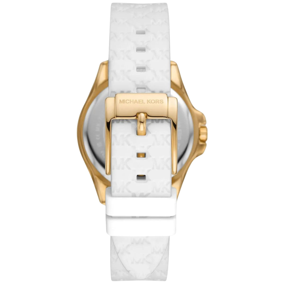 Michael Kors Mini Pilot 36mm Chronograph White Dial Yellow Gold-Tone Steel Silicone Ladies Quartz Watch MK7372