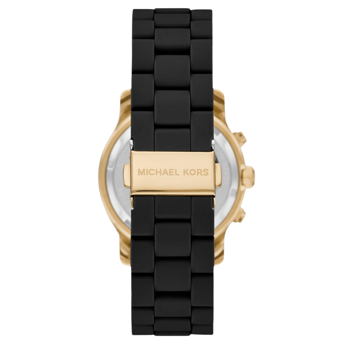 Michael Kors Runway 38mm Chronograph Black Dial Yellow Gold-Tone Steel Silicone Ladies Quartz Watch MK7385