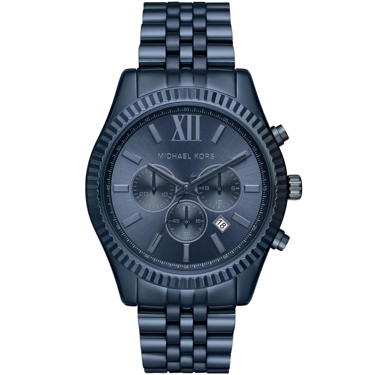 Michael Kors Lexington 45mm Chronograph Blue Dial Steel Mens Quartz Watch MK8480