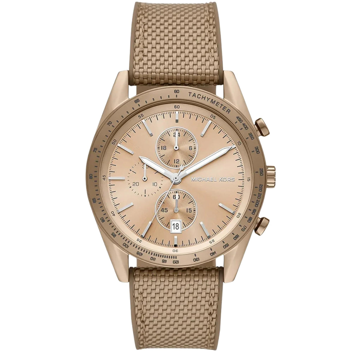 Michael Kors Warren 42mm Chronograph Beige Gold Dial Nylon Mens Quartz Watch MK9145