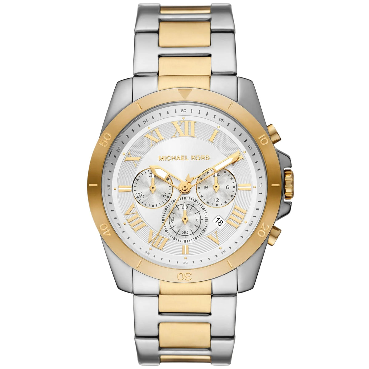 Michael Kors Alek 44mm Chronograph Silver Dial Two-Tone Steel Mens Quartz Watch MK9183