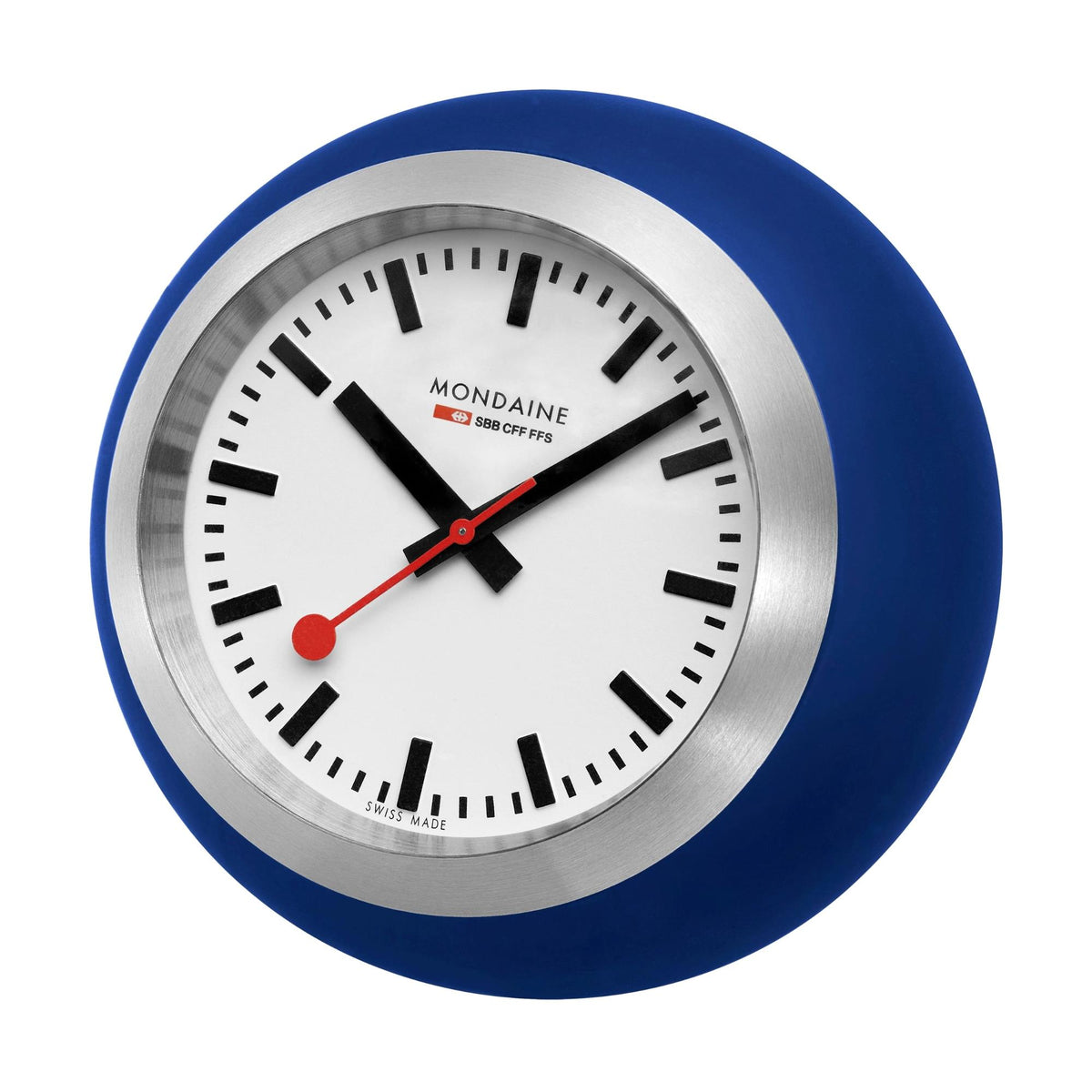 Mondaine Globe 6cm White Face Blue Case Quartz Table Clock A660.30335.16SBD
