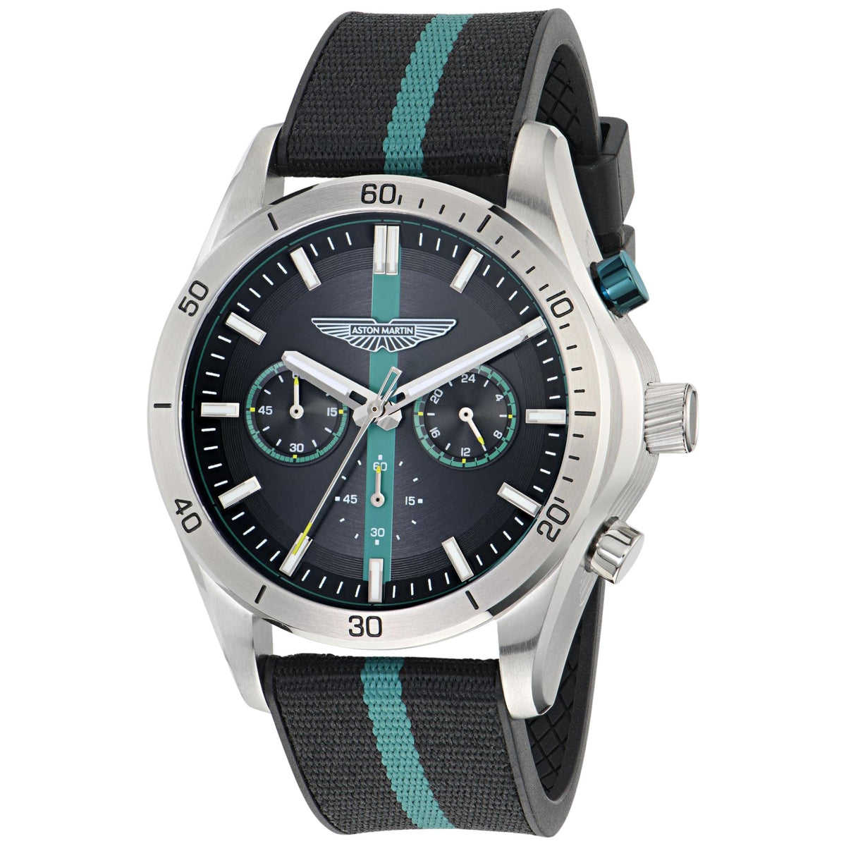 Aston Martin Thrill CLP 45mm Chronograph Black Dial Steel and Silicone Mens Quartz Watch MTRL1F607