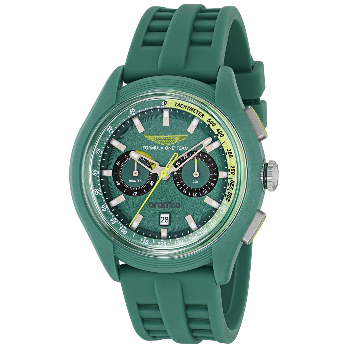Aston Martin Aramco Formula One Team BLC 44mm Chronograph Green Dial Silicone Mens Quartz Watch MTFB1F604
