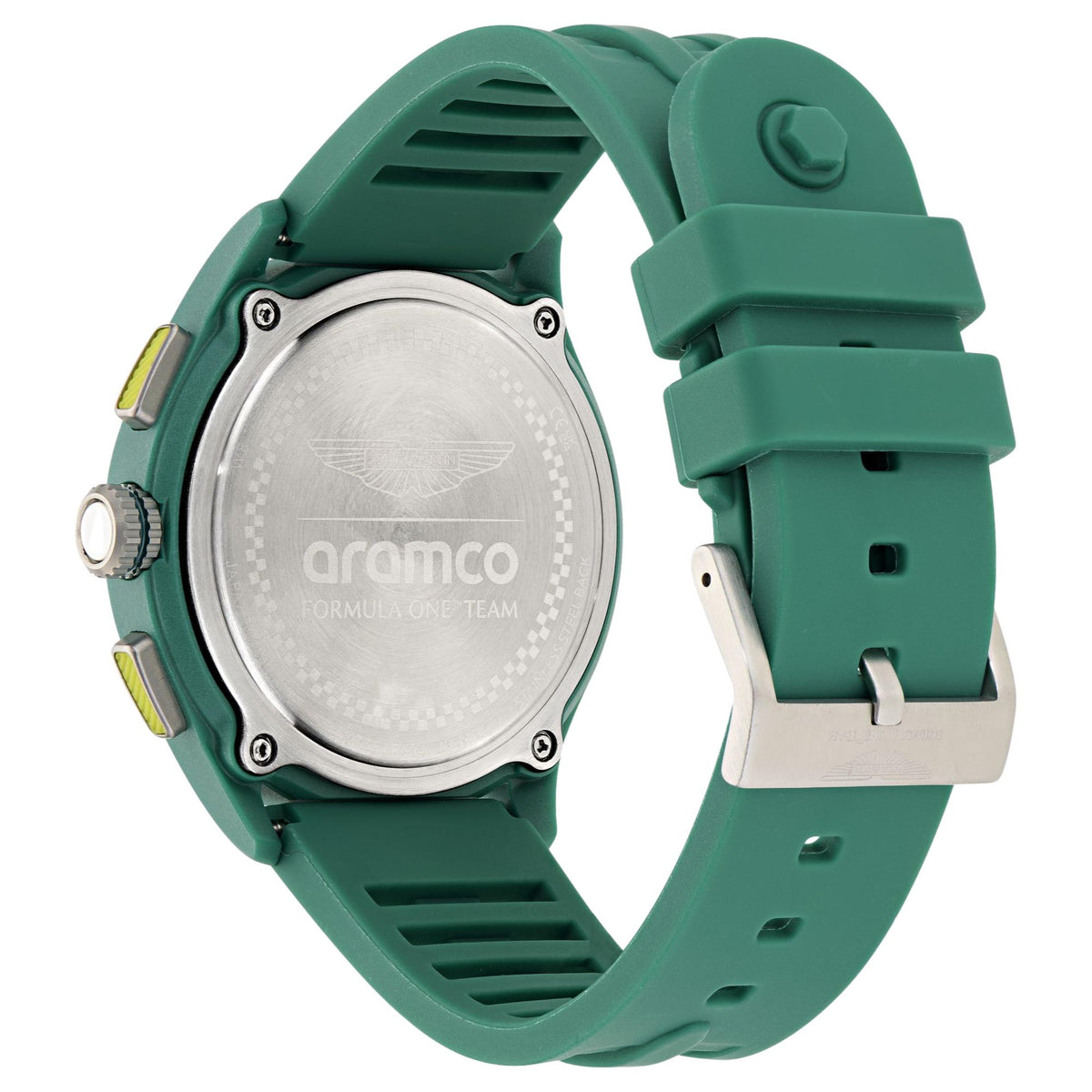 Aston Martin Aramco Formula One Team BLC 44mm Chronograph Green Dial Silicone Mens Quartz Watch MTFB1F604