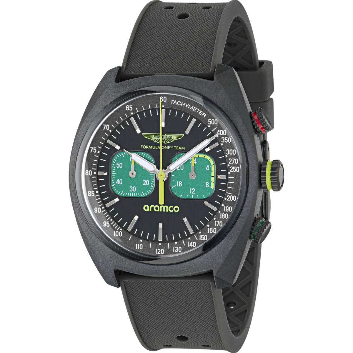 Aston Martin Aramco Formula One Team DWF 43mm Chronograph Black Dial Silicone Mens Quartz Watch MTFD2F602
