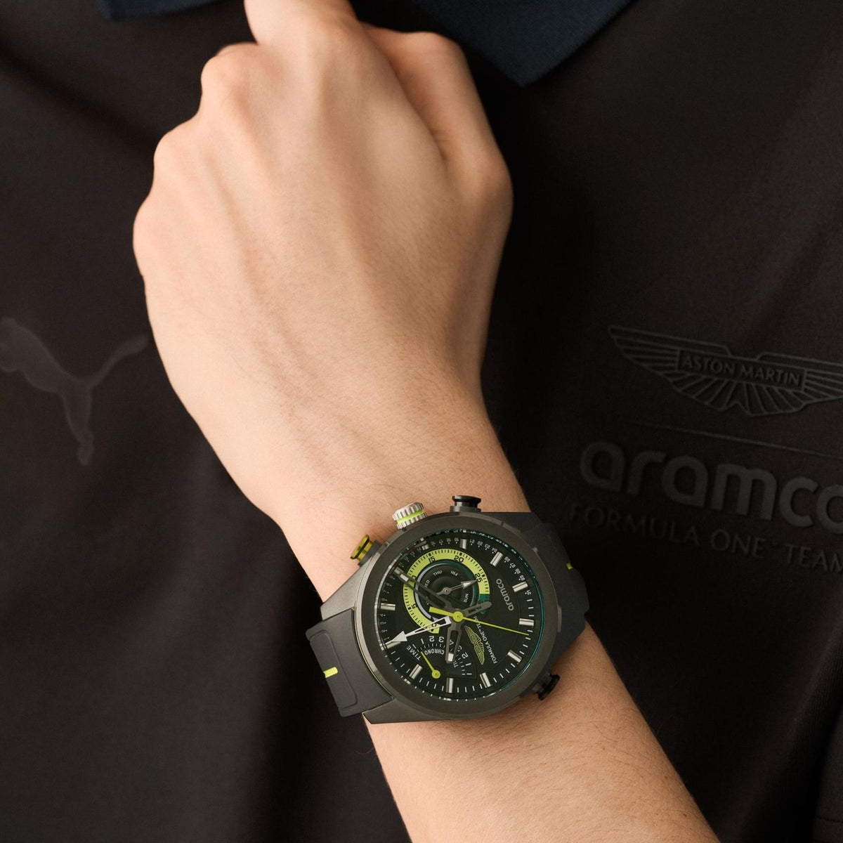 Aston Martin Aramco Formula One Team KRS 44mm Multifunction Grey Dial Silicone Mens Quartz Watch MTFR1F601