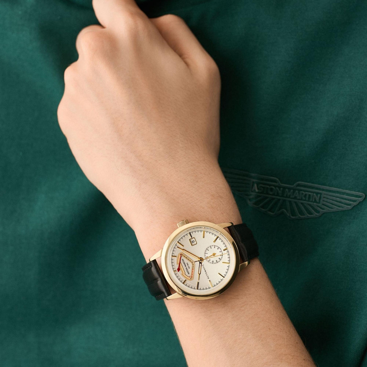 Aston Martin Timeless TS3 40mm Power Reserve White Dial Yellow Gold-Tone Steel Leather Mens Automatic Watch MTTS3F601
