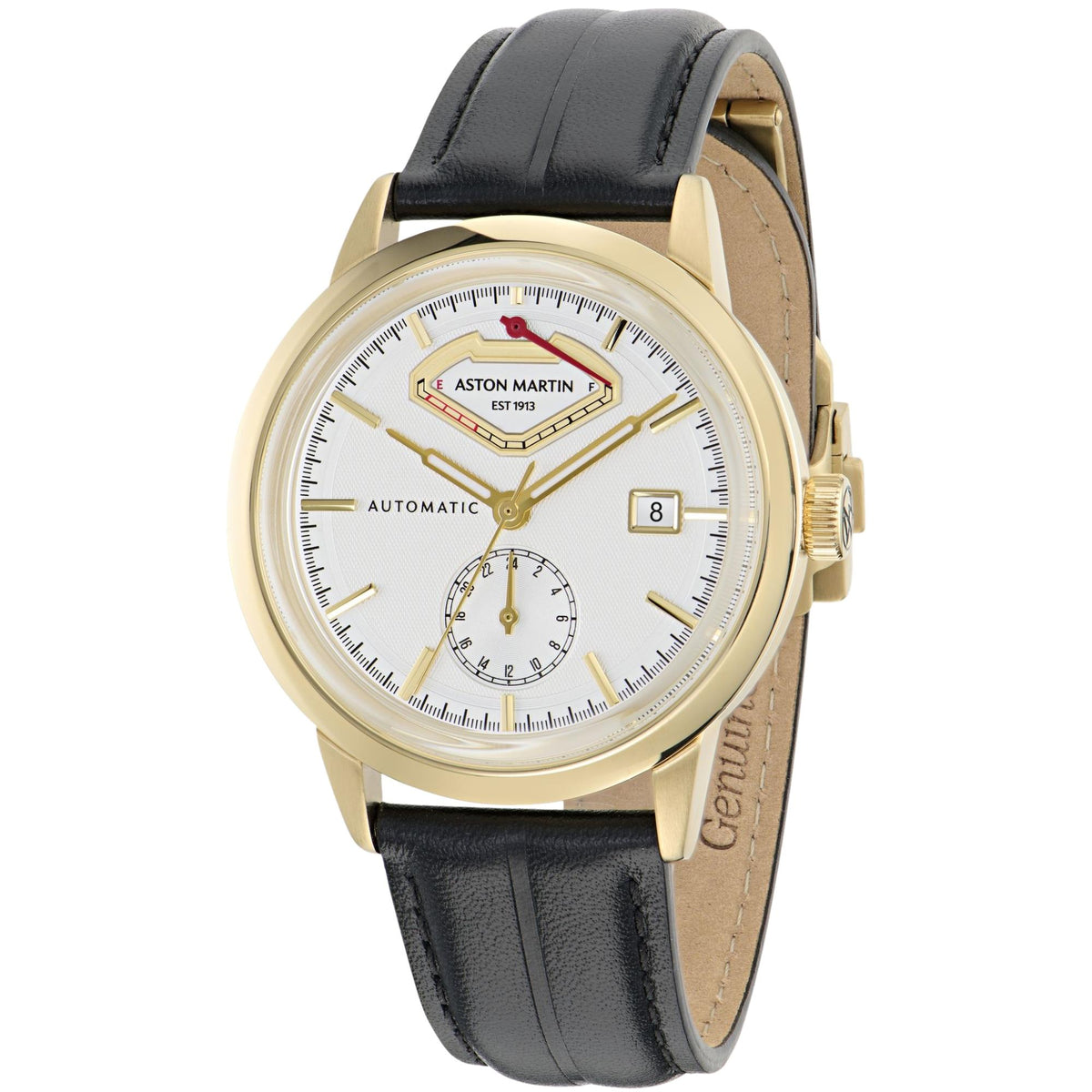 Aston Martin Timeless TS3 40mm Power Reserve White Dial Yellow Gold-Tone Steel Leather Mens Automatic Watch MTTS3F601
