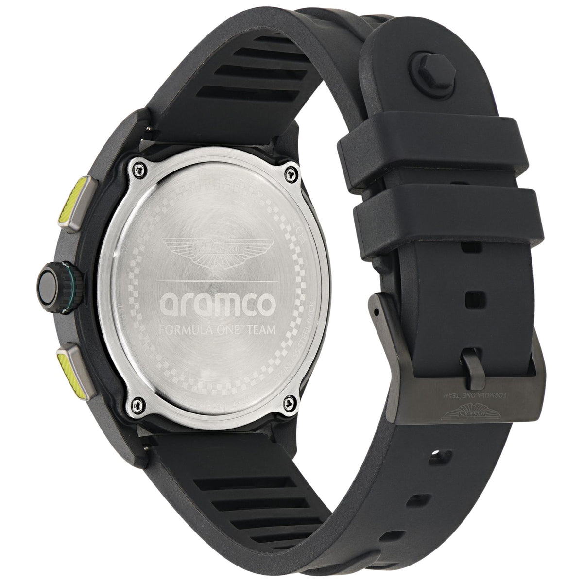 Aston Martin Aramco Formula One Team BLC 44mm Chronograph Black Dial Silicone Mens Quartz Watch MTFB1F603