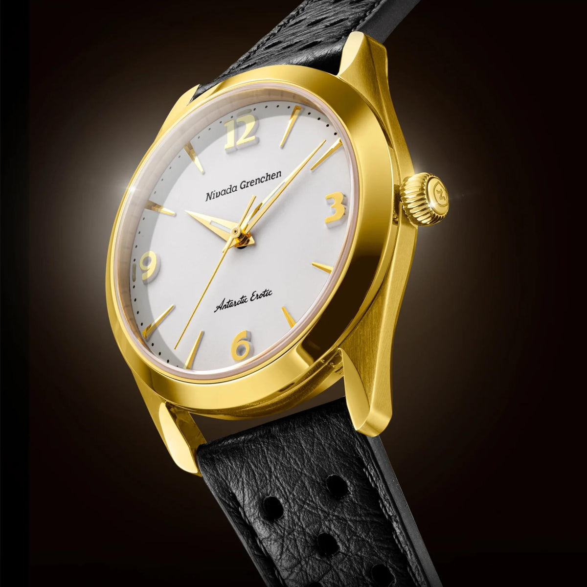 Nivada Grenchen Antarctic Erotic Gold 38mm White Dial 18ct Yellow Gold-Plated Steel Leather Mens Manual-Wind Watch 320697M10