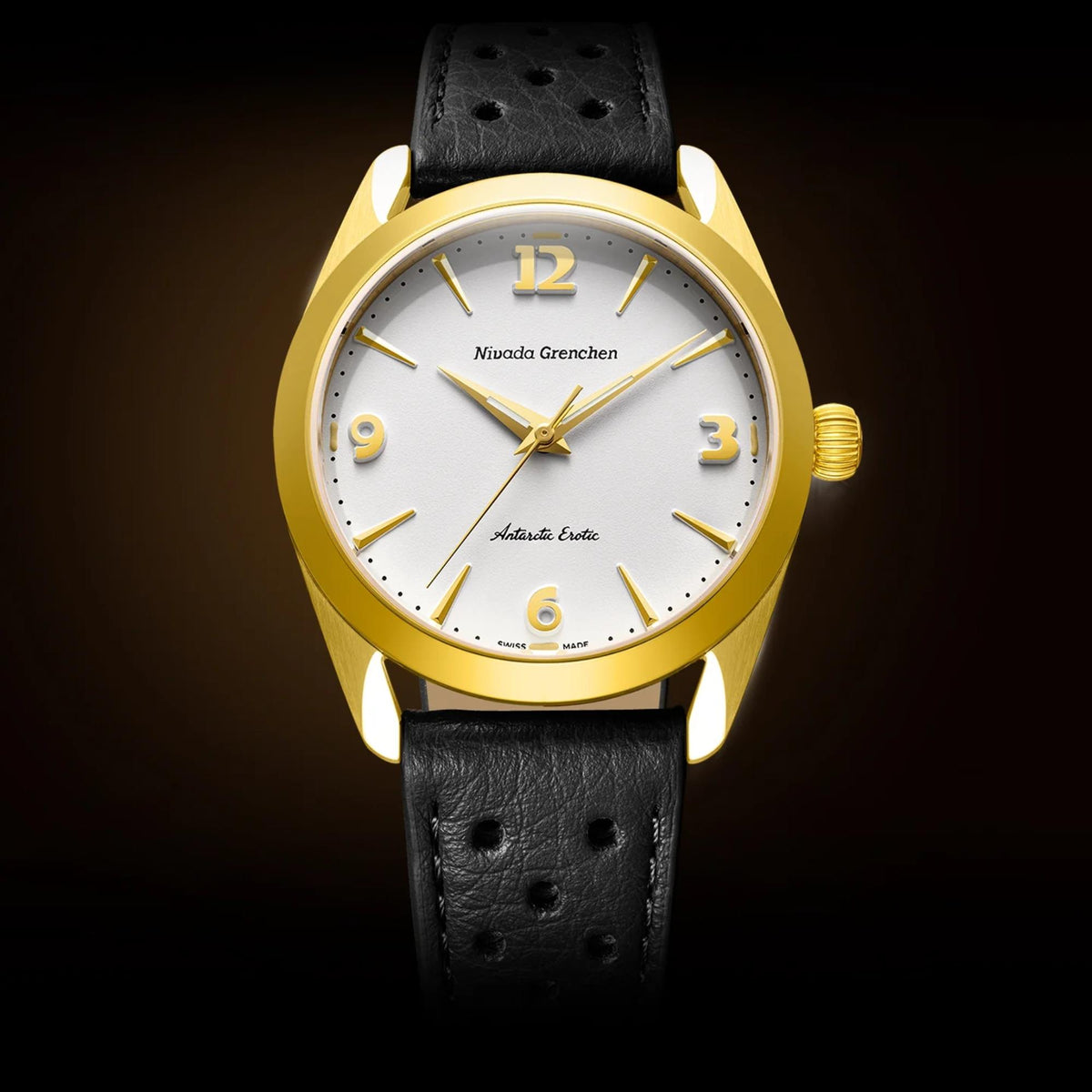 Nivada Grenchen Antarctic Erotic Gold 38mm White Dial 18ct Yellow Gold-Plated Steel Leather Mens Manual-Wind Watch 320697M10