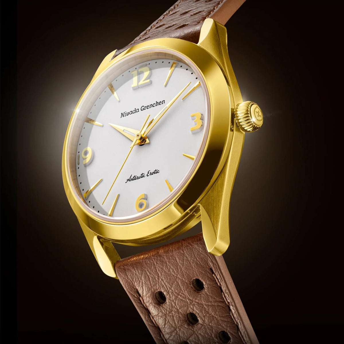 Nivada Grenchen Antarctic Erotic Gold 38mm White Dial 18ct Yellow Gold-Plated Steel Leather Mens Manual-Wind Watch 320697M23