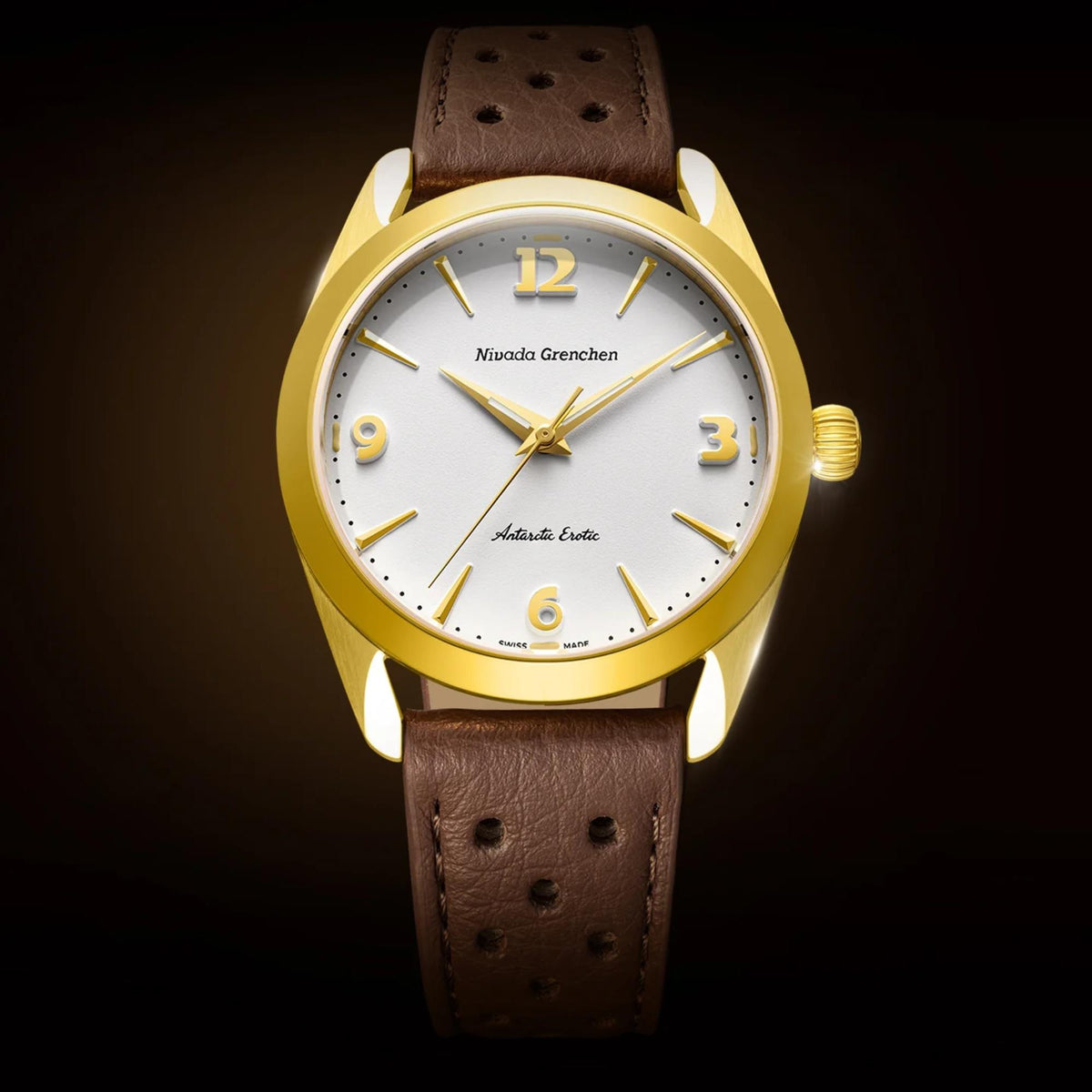 Nivada Grenchen Antarctic Erotic Gold 38mm White Dial 18ct Yellow Gold-Plated Steel Leather Mens Manual-Wind Watch 320697M23