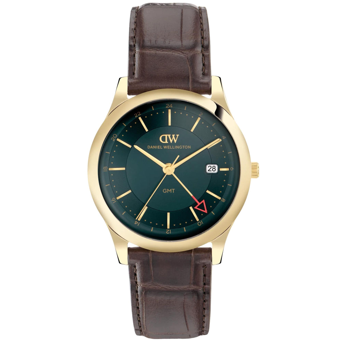 Daniel Wellington Pathfinder 39mm GMT Green Dial Yellow Gold-Tone Steel Leather Mens Quartz Watch DW00100974