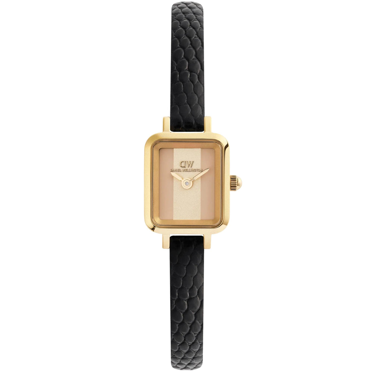 Daniel Wellington Quadro 15.4mm Two-Tone Dial Yellow Gold-Tone Steel Leather Ladies Quartz Watch DW00100957
