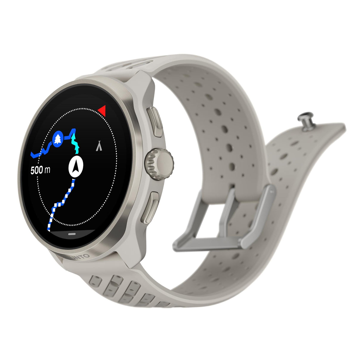 Suunto Race 3S SS051646000 angled view showing GPS route navigation interface on digital screen
