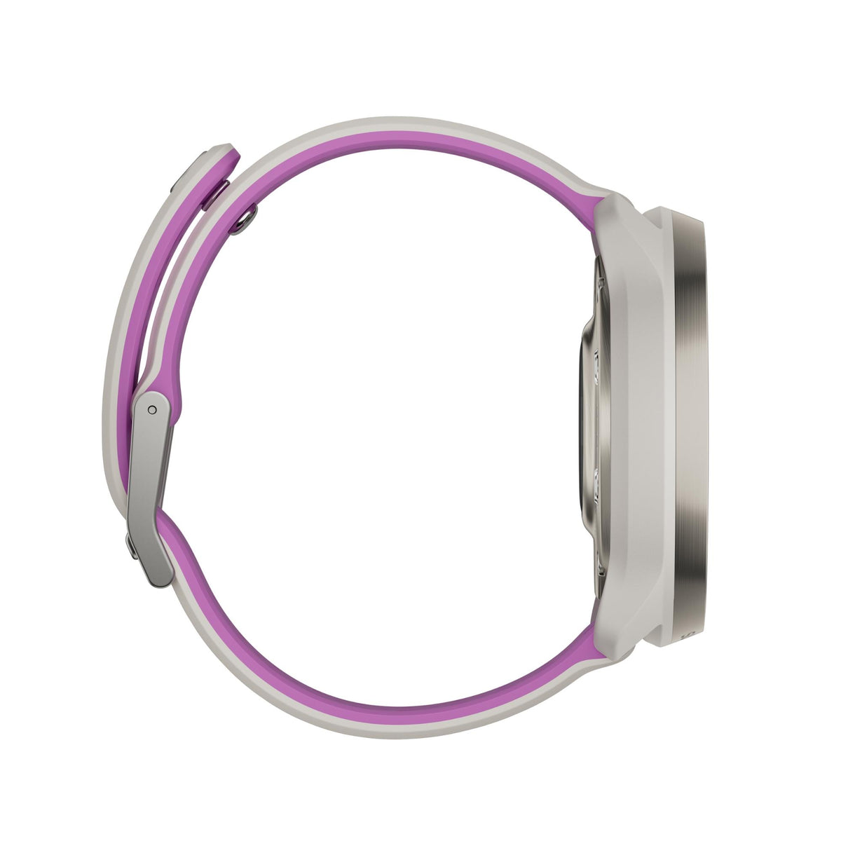 Suunto Race 3S SS051647000 side view showing slim titanium watch case profile and curved silicone strap