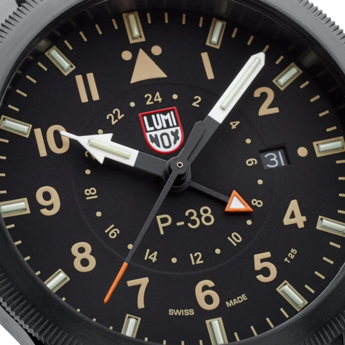 Luminox P-38 Lightning 'Air Pilot' 42mm GMT Black Dial Leather Mens Quartz Watch XA.9526
