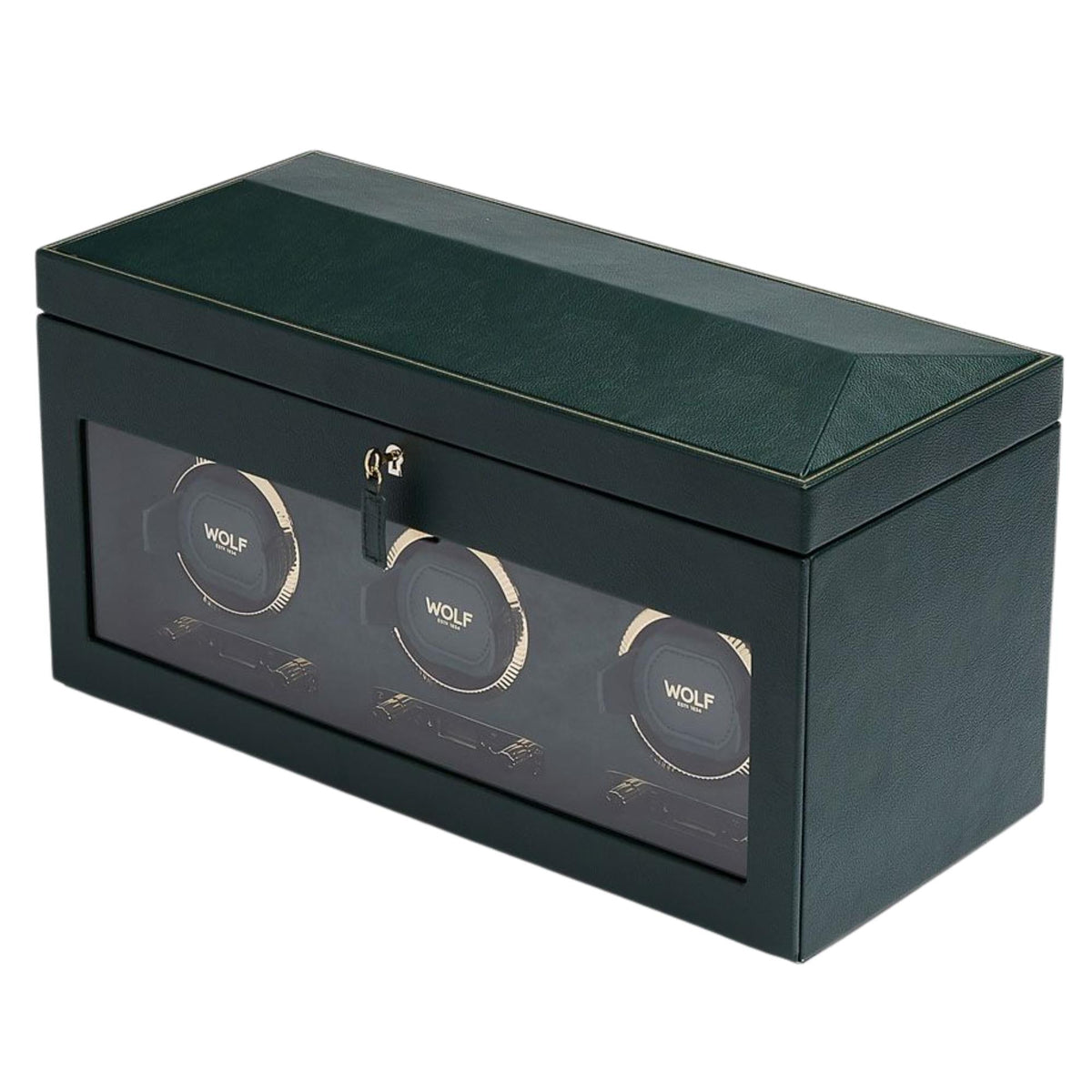 WOLF British Racing Green Triple Watch Winder with Storage 792341