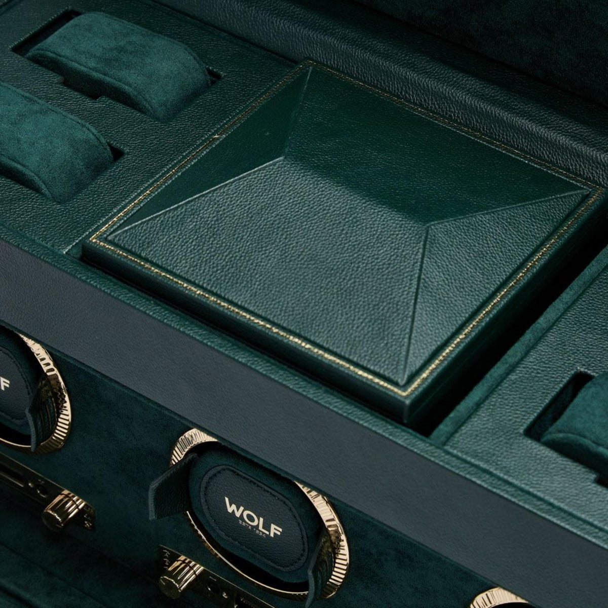 WOLF British Racing Green Triple Watch Winder with Storage 792341