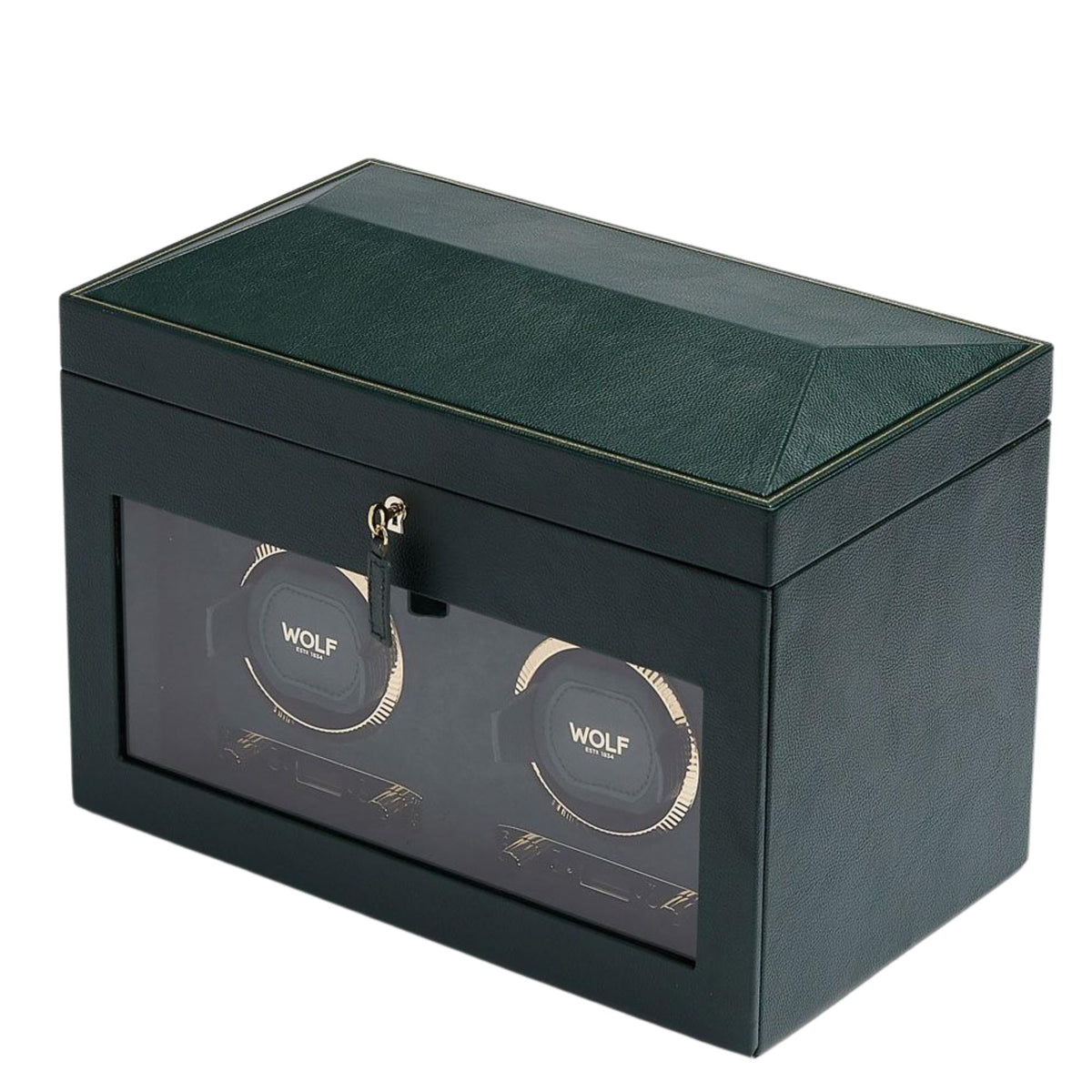 WOLF British Racing Green Double Watch Winder with Storage 792241