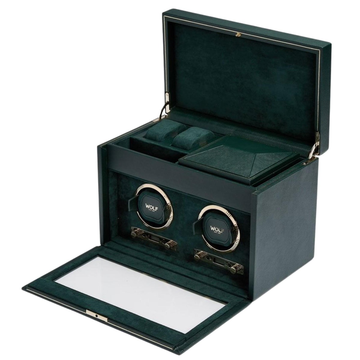 WOLF British Racing Green Double Watch Winder with Storage 792241