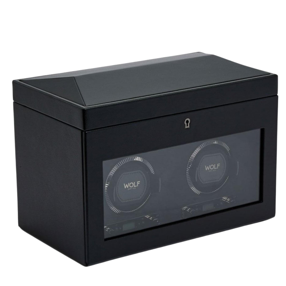 WOLF British Racing Black Double Watch Winder with Storage 792202