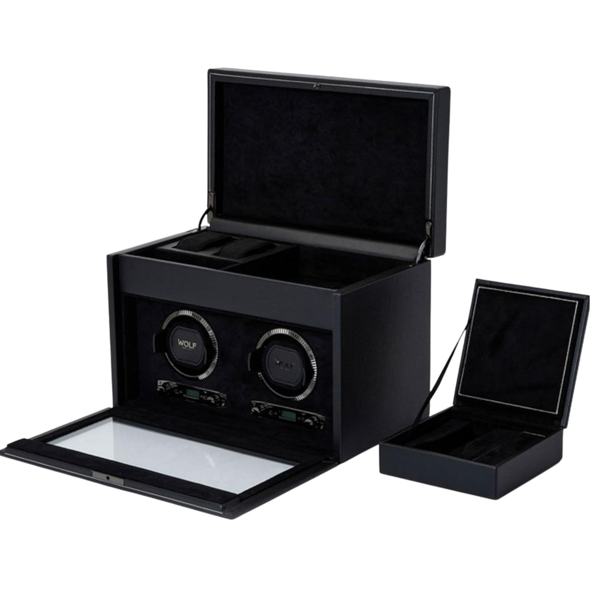 WOLF British Racing Black Double Watch Winder with Storage 792202