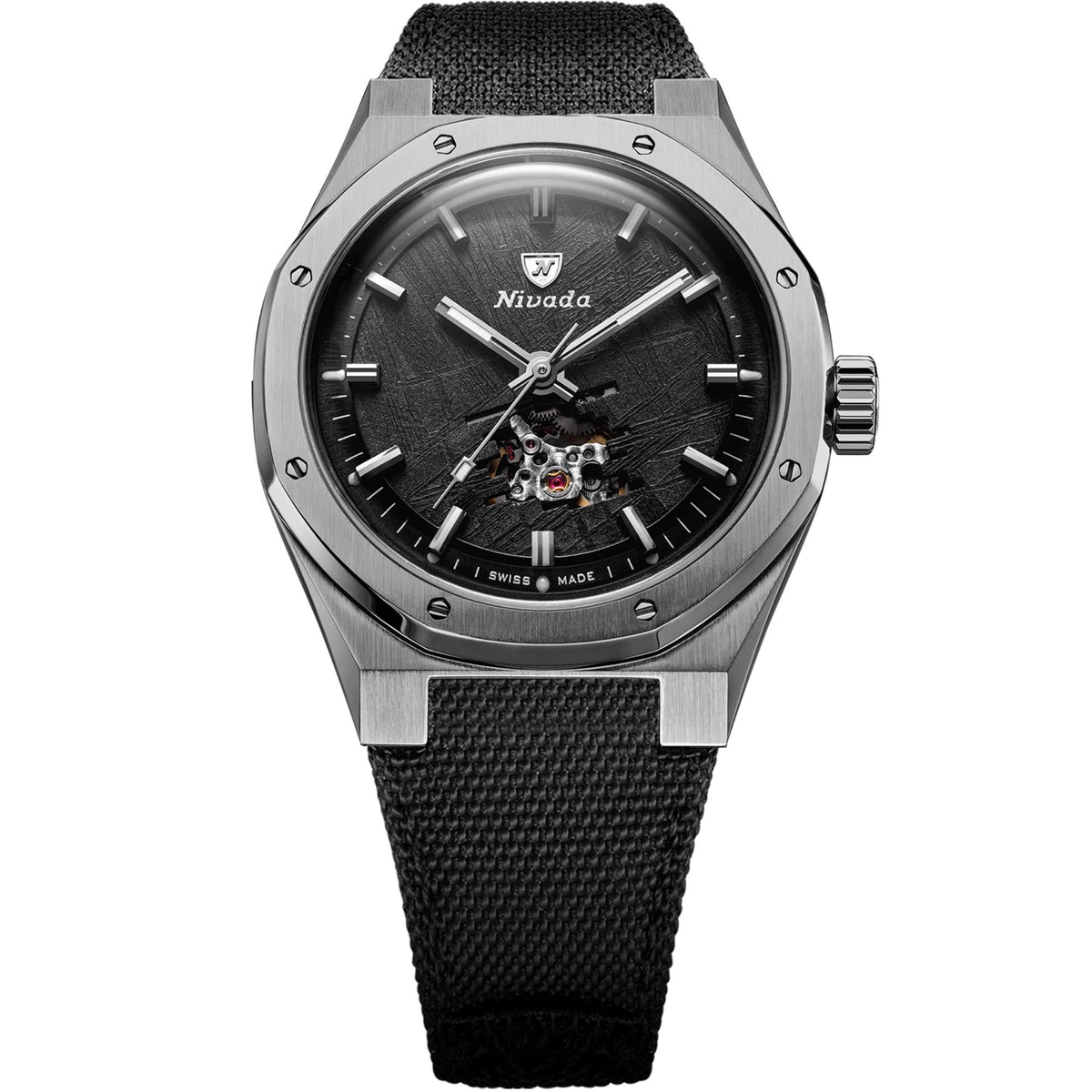 Nivada Grenchen F77 MK2 38mm Open Heart Meteorite Dial Titanium Canvas Mens Automatic Watch 68052A77-BC