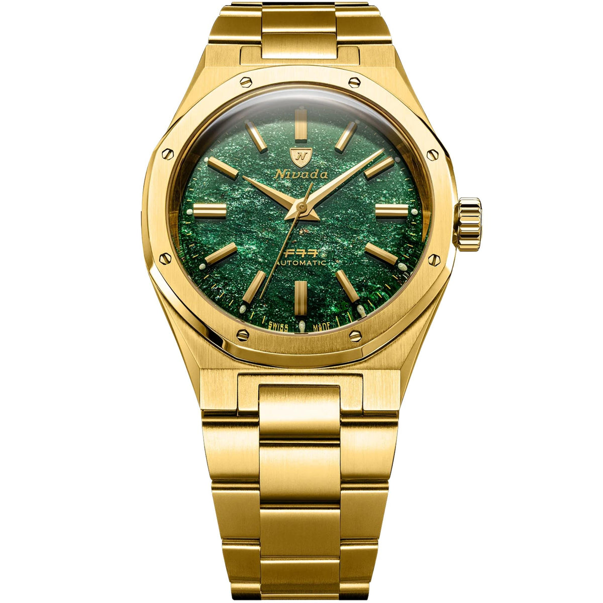 Nivada Grenchen F77 MK2 38mm Aventurine Dial Yellow Gold-Tone Steel Mens Automatic Watch 68069A77