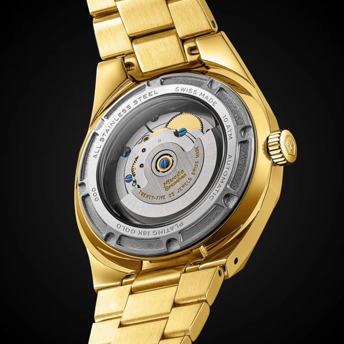 Nivada Grenchen F77 MK2 38mm Aventurine Dial Yellow Gold-Tone Steel Mens Automatic Watch 68069A77