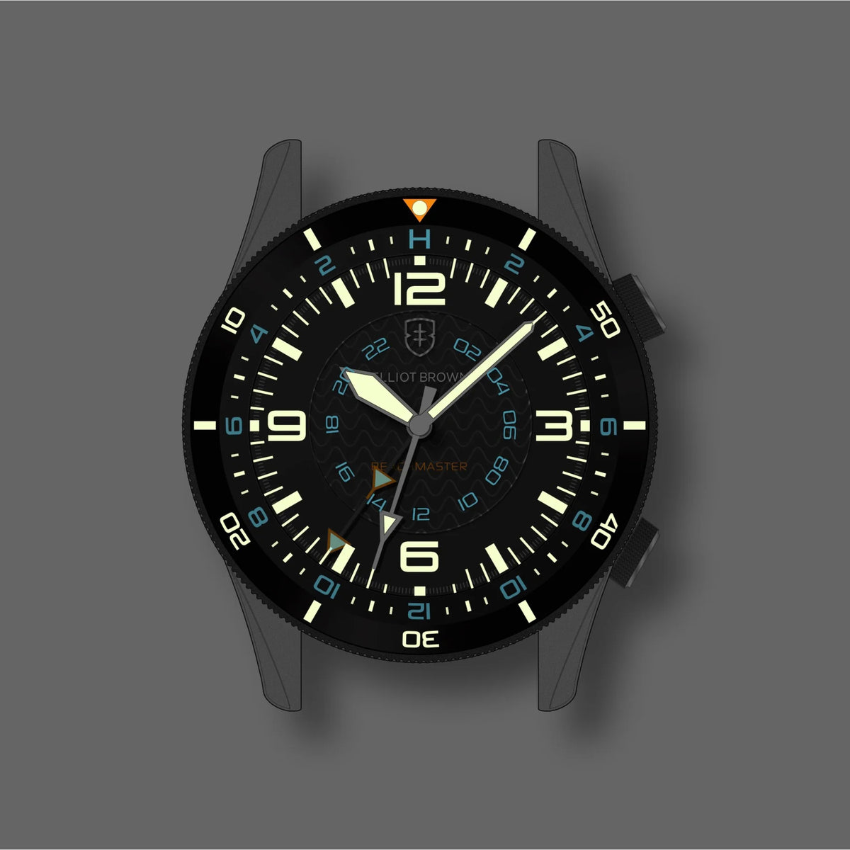 Men's stainless steel wristwatch with luminous dark dial and black bezel details