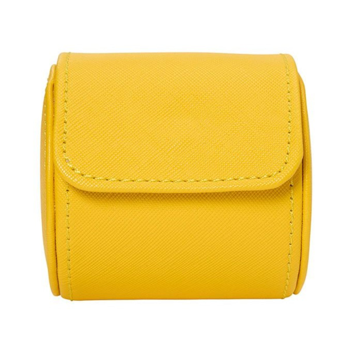 Yellow single watch roll case with top flap and visible stitching detail
