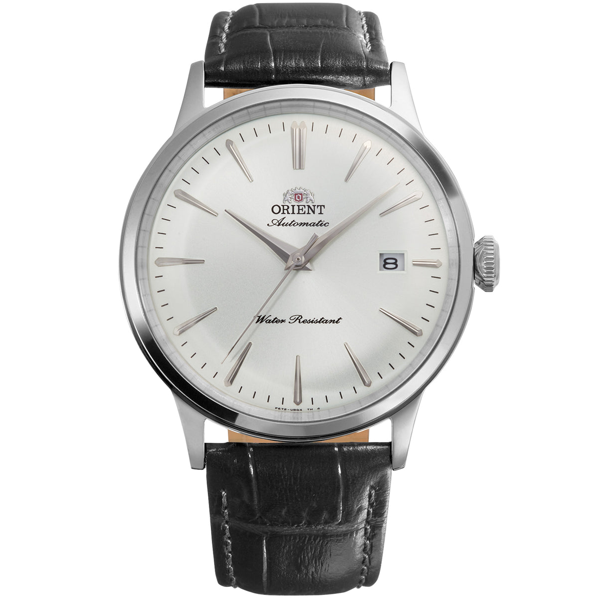 Orient Bambino 40.5mm White Dial Black Leather Strap automatic watch RA-AC0031S30B front view