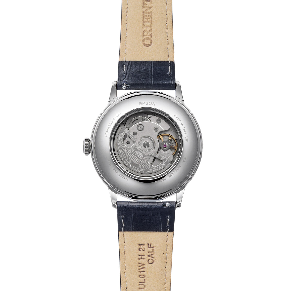Orient Bambino RA-AC0031S30B black leather strap detail
